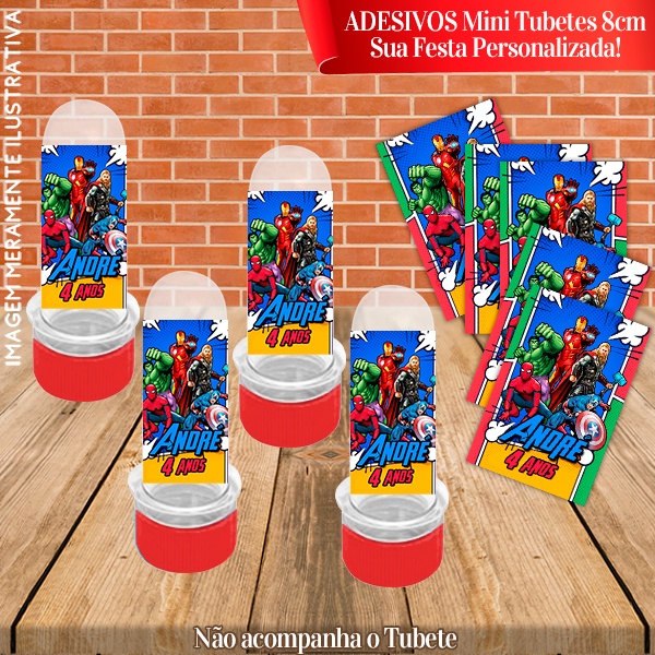 30 Adesivos de Mini Tubete 8cm Personalizado Vingadores