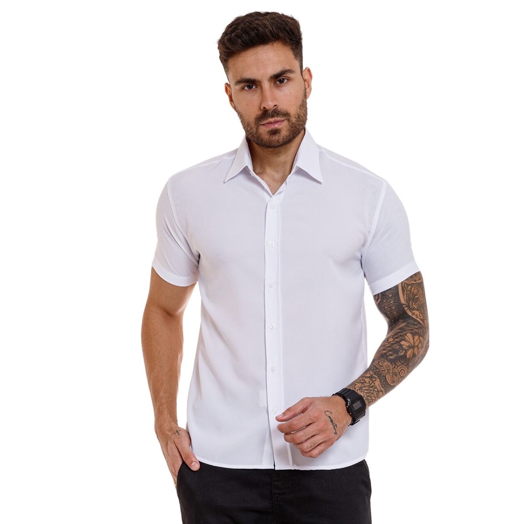 Camisa Masculina Branca Slim Fit Luxo Social em Oferta na Shopee
