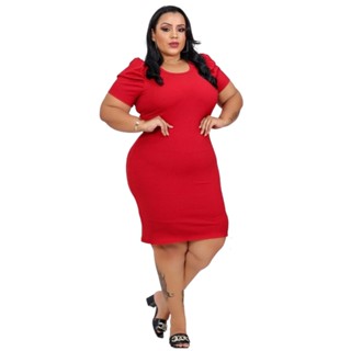Vestido Midi Plus Size Manga Princesa Bufante Vermelho Natal Tamanho Grande 46 ao 52