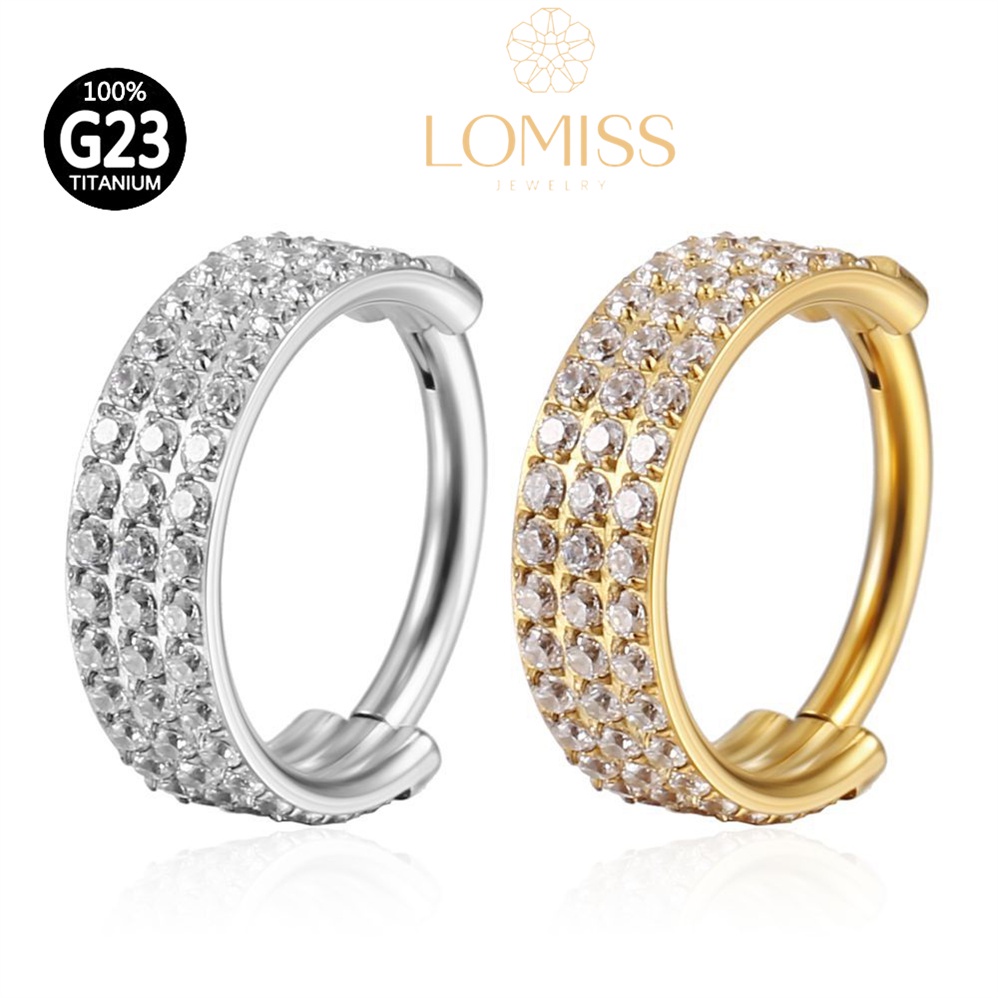 Piercing Helix Conch Argola Clik TitÂnio G23 ZircÔnia 3 Fileiras em Oferta na Shopee