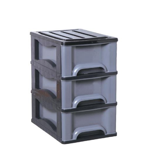 GAVETEIRO PRETO C/03 GAVETAS PRATA - 46X33X53 CMS