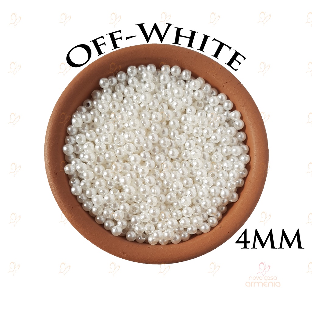 2000 peças Perola 4mm Off-White com furo passante para artesanato