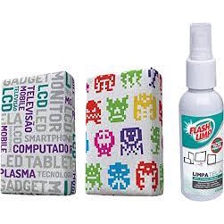Kit com 2 Esponjas Microfibra e 1 Limpa Telas Spray 120ml, Estampas Sortidas, Flash Limp