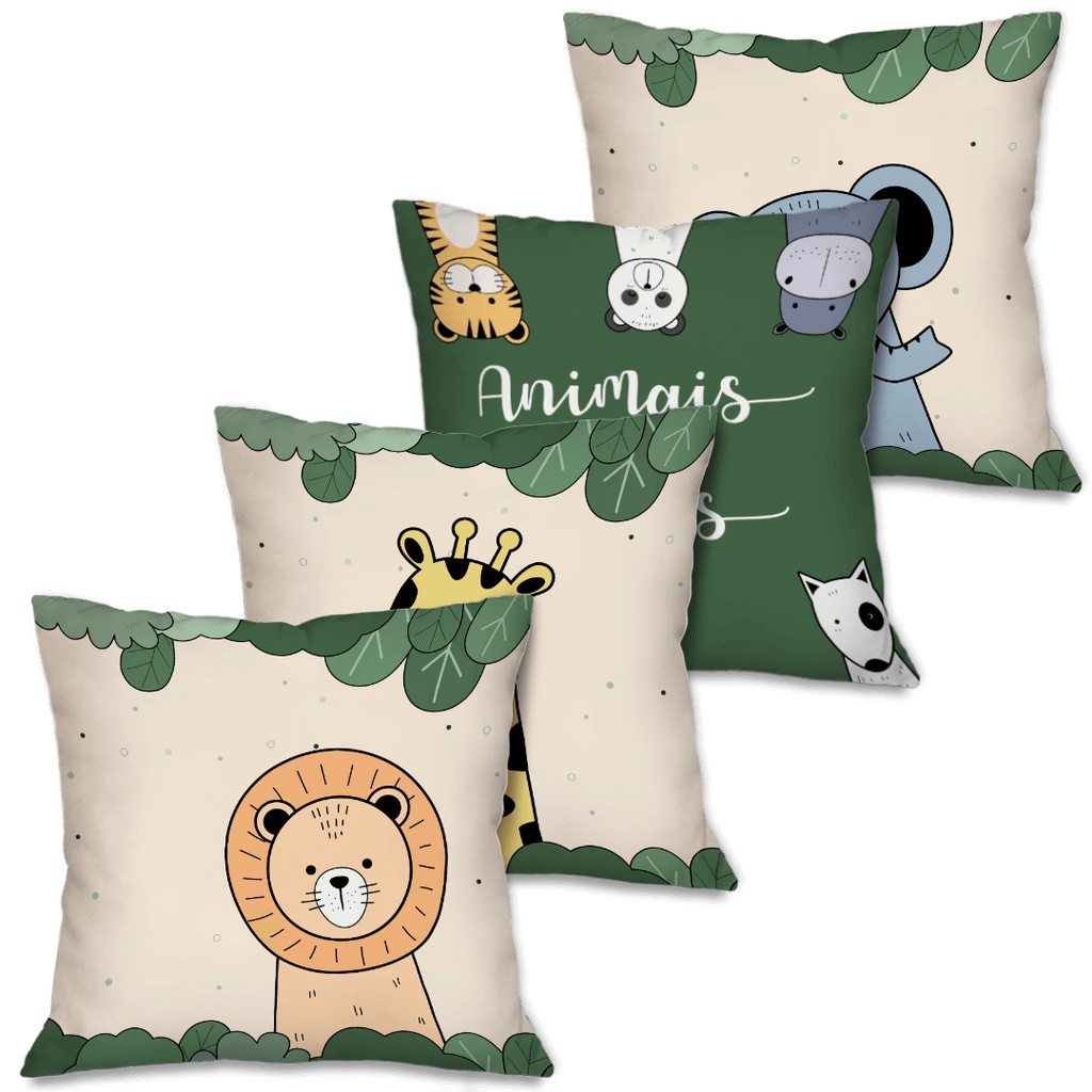 Kit 4 Capas de Almofadas Decorativas Infantil Safari do Leão Dcorô