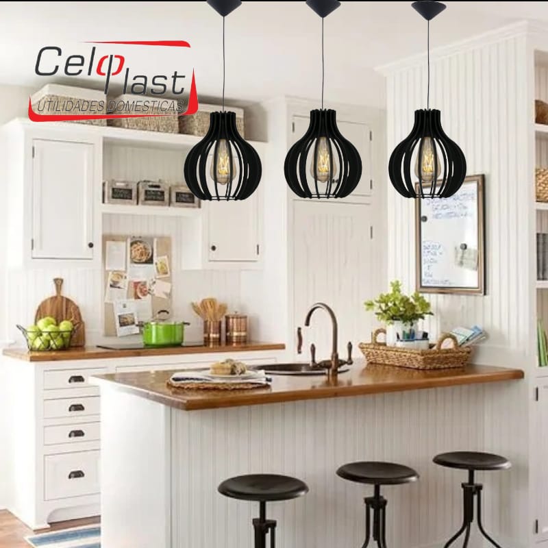 Kit com 6 Luminárias Pendentes Abajur de Teto em MDF Lustre Moderno Decorações