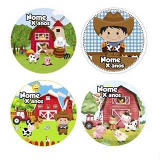 Adesivos Papel Fotográfico 4cm x 4cm Fazendinha Personalizado
