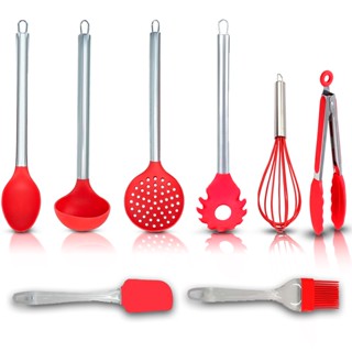 Kit Utensílios de Cozinha Espatula Concha Pincel Colher Pegador Escumadeira