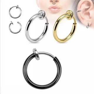 Brinco de pressão masculino feminino argola em aço inox prata prateado preto dourado muito fácil de usar