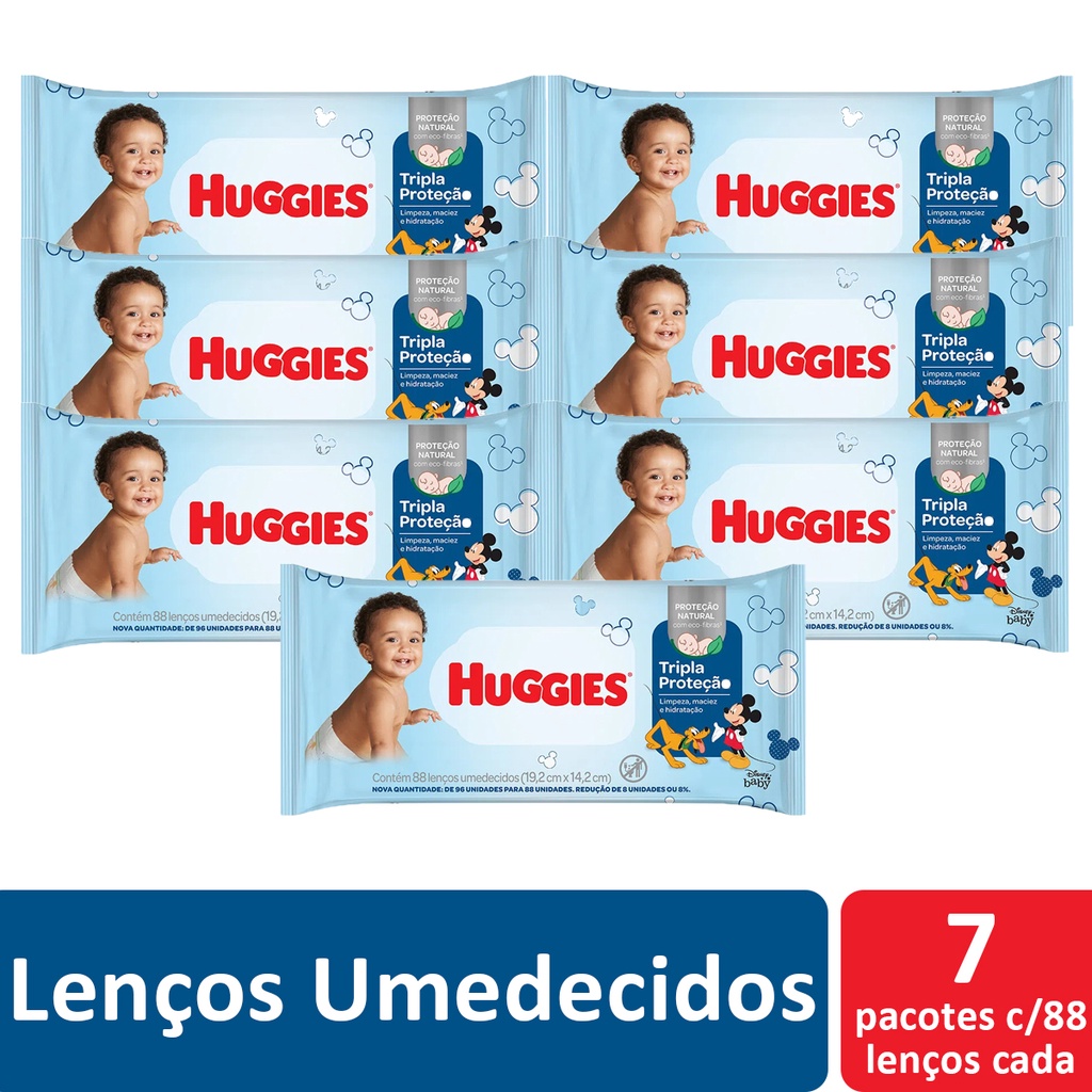 KIT 7 Pacotes C/88 - Lenços Umedecidos Huggies Tripla Proteção em Oferta na Shopee