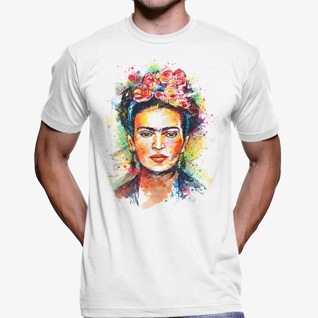 Camiseta Masculina Frida Kahlo Pintura Aquarela