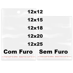kit 200 12x18 kit 100 Saco Adesivado Saquinho Transparente Plástico com furo sem furo 12x12 12x20 12x25 12x15
