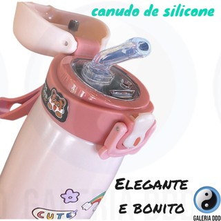 24Estilos GARRAFA TÉRMICA INFANTIL COM CANUDO 350ML TIKTOK 2023 GOMA BUBA ( Garrafa Inox, Garrafinha Infantil, Garrafa com Canudo)
