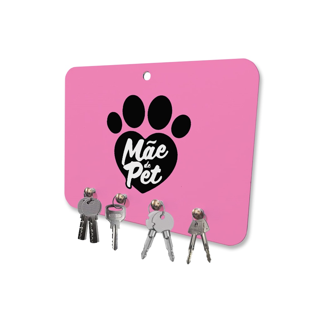Porta Chaves MDF 4 Pinos Rosa Mãe de Pet Gato Cachorro