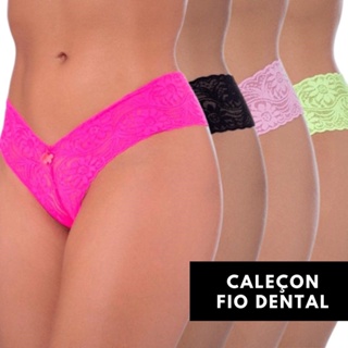 Kit 6 Calcinhas 100% Renda Fio Dental Com Forro De Algodão Tanga em Oferta na Shopee