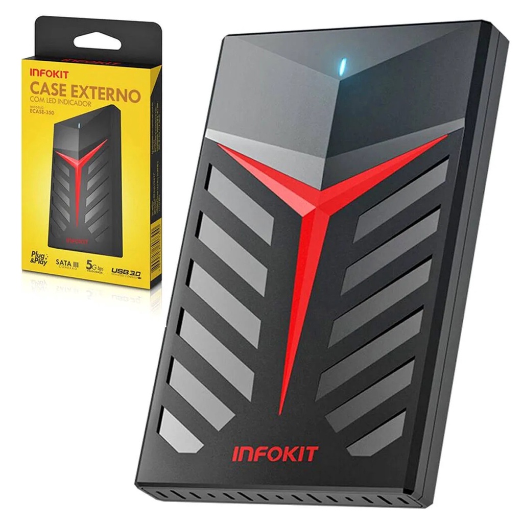 Case Gaveta Para Hd SSD Externo Notebook Sata 2.5 Usb 3.0 Led
