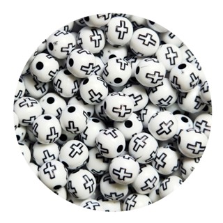 Miçanga Bola Com Cruz 8mm Acrílico- 175 unidades- Pulseira- Colar- Terço