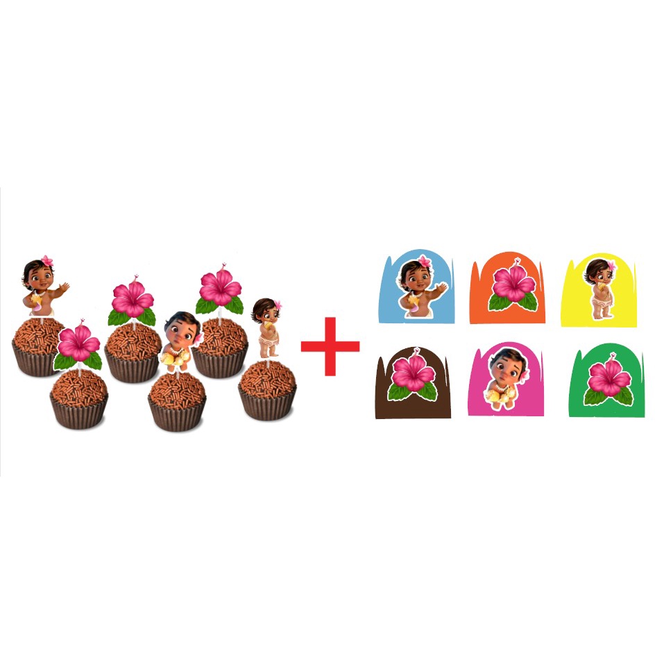 50 Forminha Para doce decorada com aplique + 50 Topper docinho com palitinhos - Fazemos todo os temas