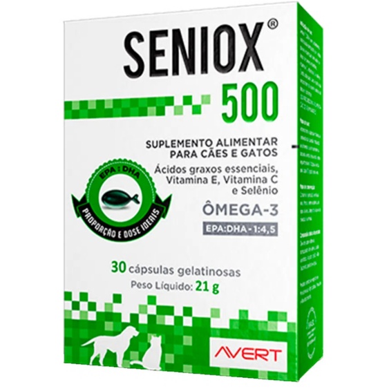 Seniox 500mg 30 Cápsulas Suplemento para Cães e Gatos Avert - Pets
