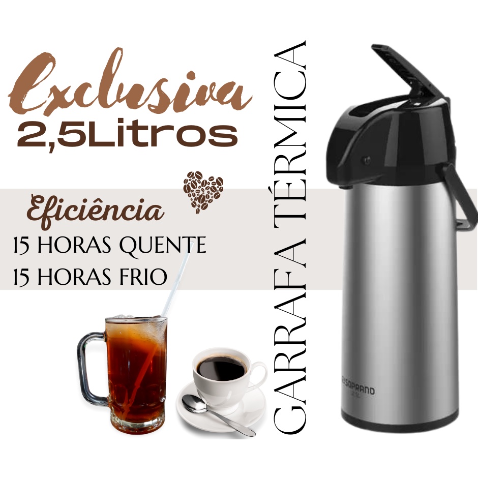 Garrafa Térmica 2.5 Litros Exclusiva Soprano Master Inox.