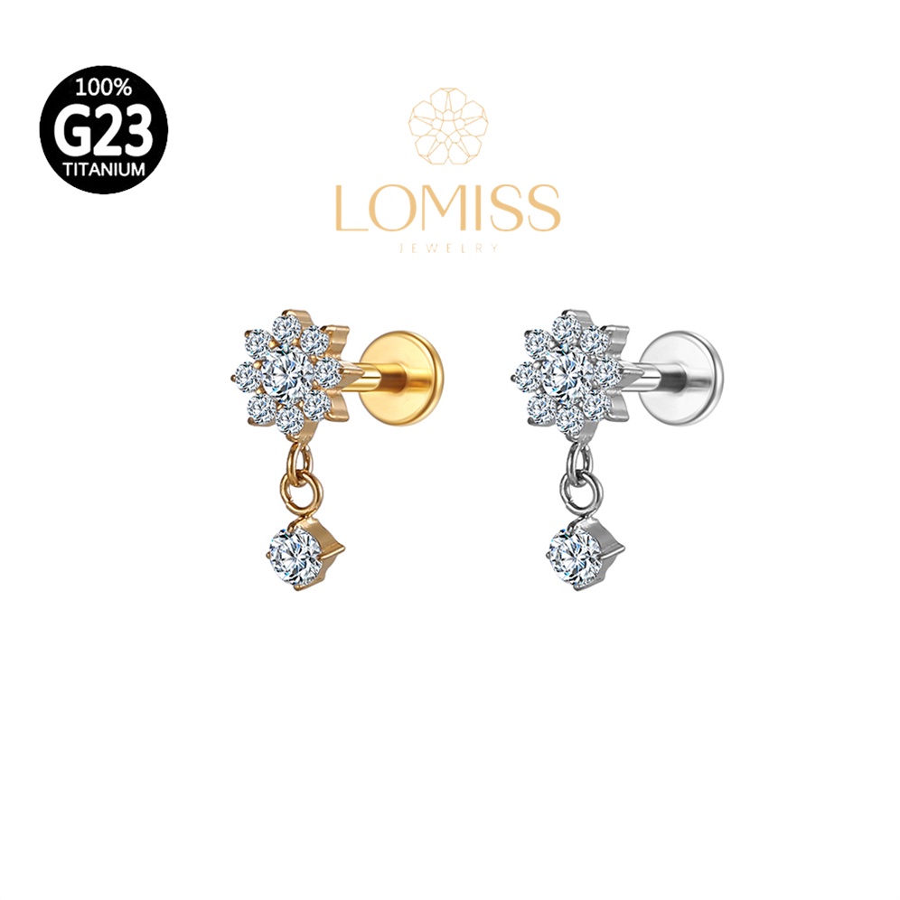 Piercing Helix Conch Labret Titânio G23 Pvd Flor Com Pingente Zircônia Cravejada《Lomiss  piercing》 em Oferta na Shopee
