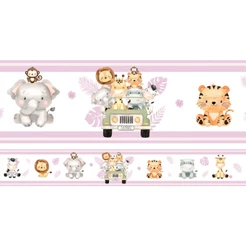 Faixa Adesiva Decorativa Infantil Safari Menina Decoração Quarto Bebê Animais