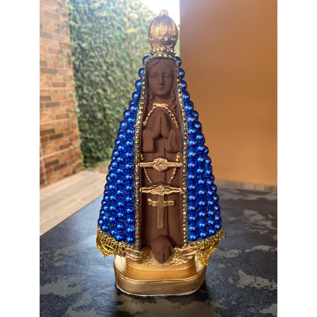 Imagem de Nossa Senhora Aparecida em Pérola 20cm Pintura Resinada Marrom