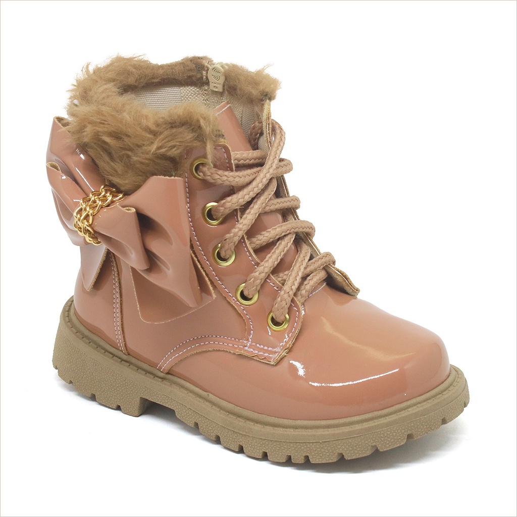 Bota e coturno infantil menina blogueirinha festa moda verniz pelucia LAÇO em Oferta na Shopee