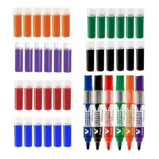 Kit 6 Pincéis Para Quadro Branco Recarregável + 36 Recargas em Oferta na Shopee