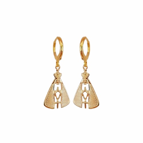 Brinco Pingente Nossa Senhora Aparecida Folheado Ouro 18k Antialérgico
