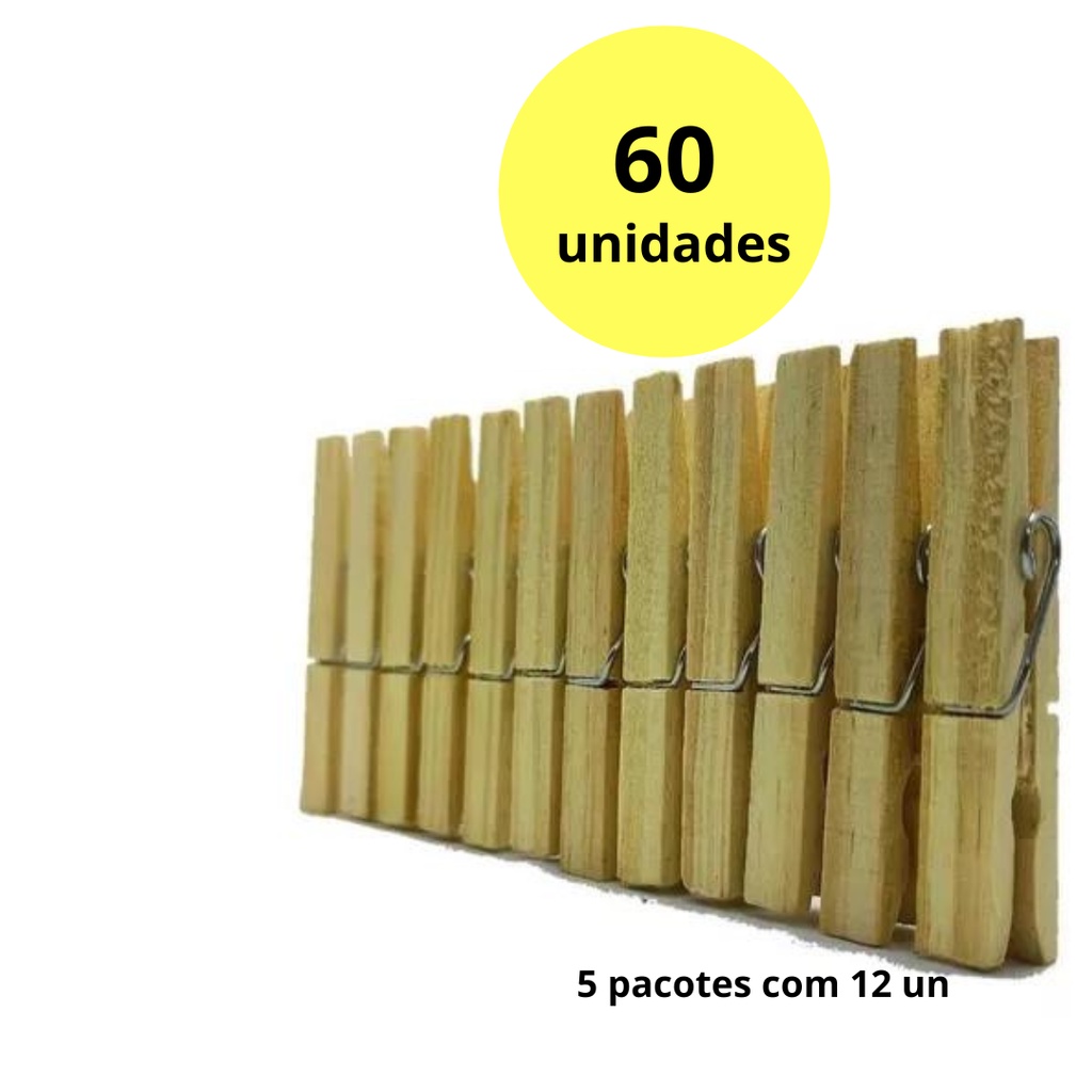 Kit com 60 Prendedor De Roupa Madeira Pregador  multiuso em Oferta na Shopee