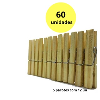 Kit com 60 Prendedor De Roupa Madeira Pregador  multiuso em Oferta na Shopee