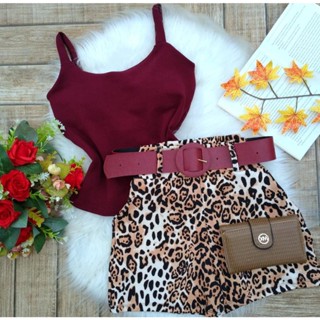 Conjunto Short com Cinto Blusinha cor lisa com Bojo Malha