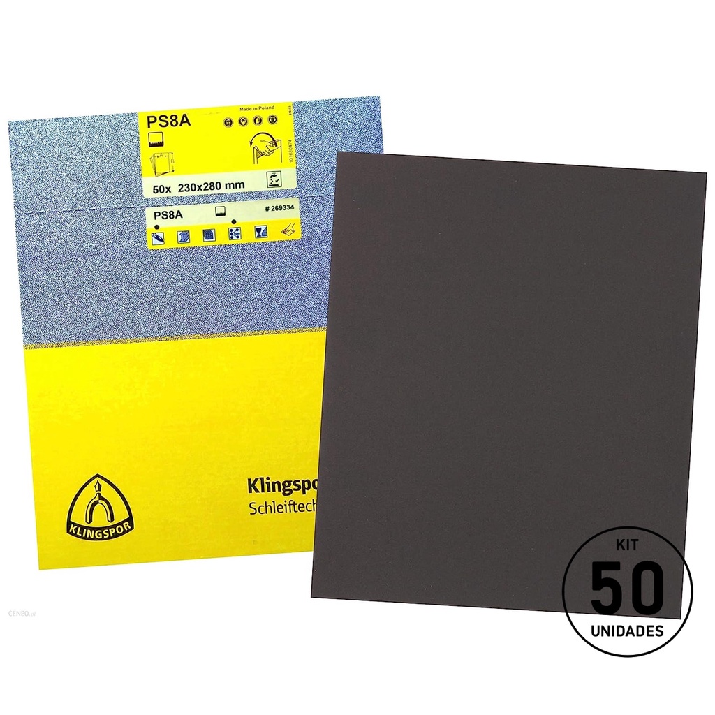 KIT 50 Folhas de Lixa D’Água Klingspor PS8 230 x 280mm para Polimento e Lixamento Automotivo e Cutelaria