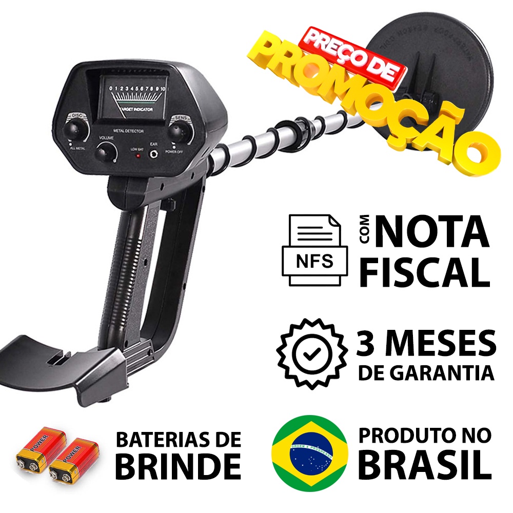 Detector De Metais Profissional MD-4030 Prata Ouro Cobre + 2 Baterias
