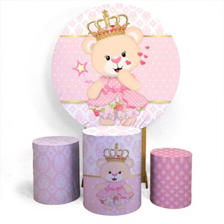 Kit Painel Decorativo + 3 Capas Cilindro Temas Ursa Realeza