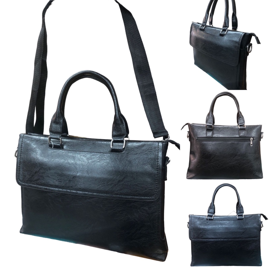 Pasta social lisa tipo bolsa executiva transversal carteiro com alça de mão para trabalho com espaço para notebook em couro sintético REF: 2019