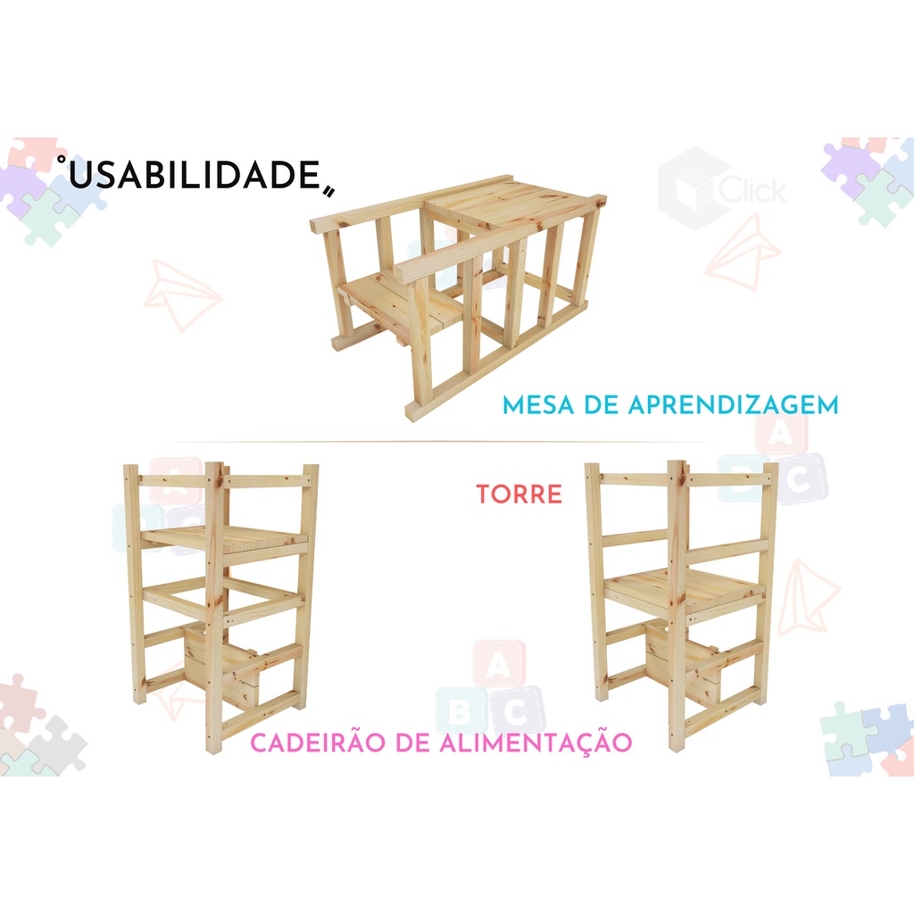 Torre de Aprendizagem Montessoriana 4 em 1 Torre Cadeirão Mesinha de Atividades · foto 2