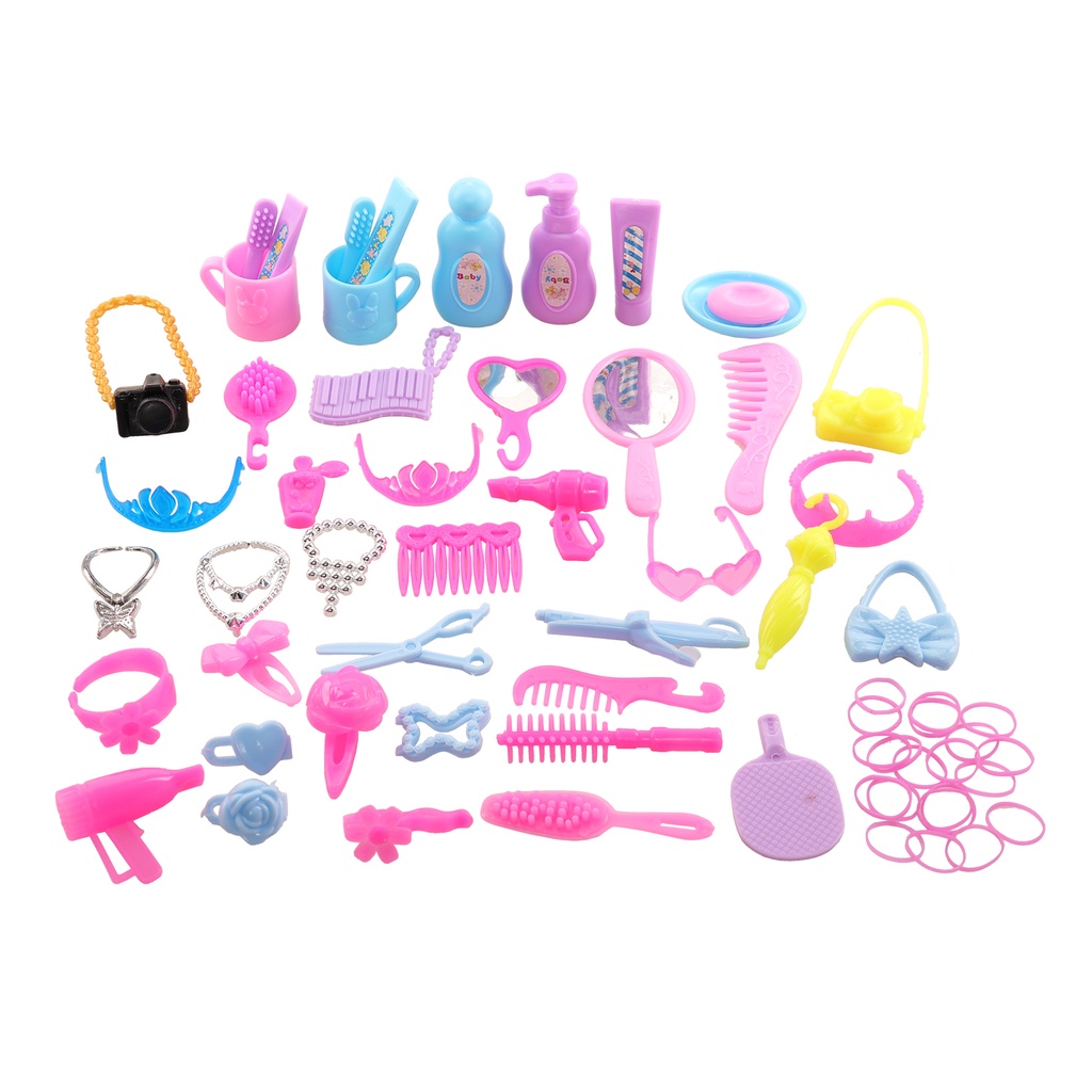 63 Peças/set Barato Kawaii Miniatura Para 30 cm Acessórios Da Boneca Mini Saco Colar Espelho Coroa Coisas Frias Móveis Dollhouse