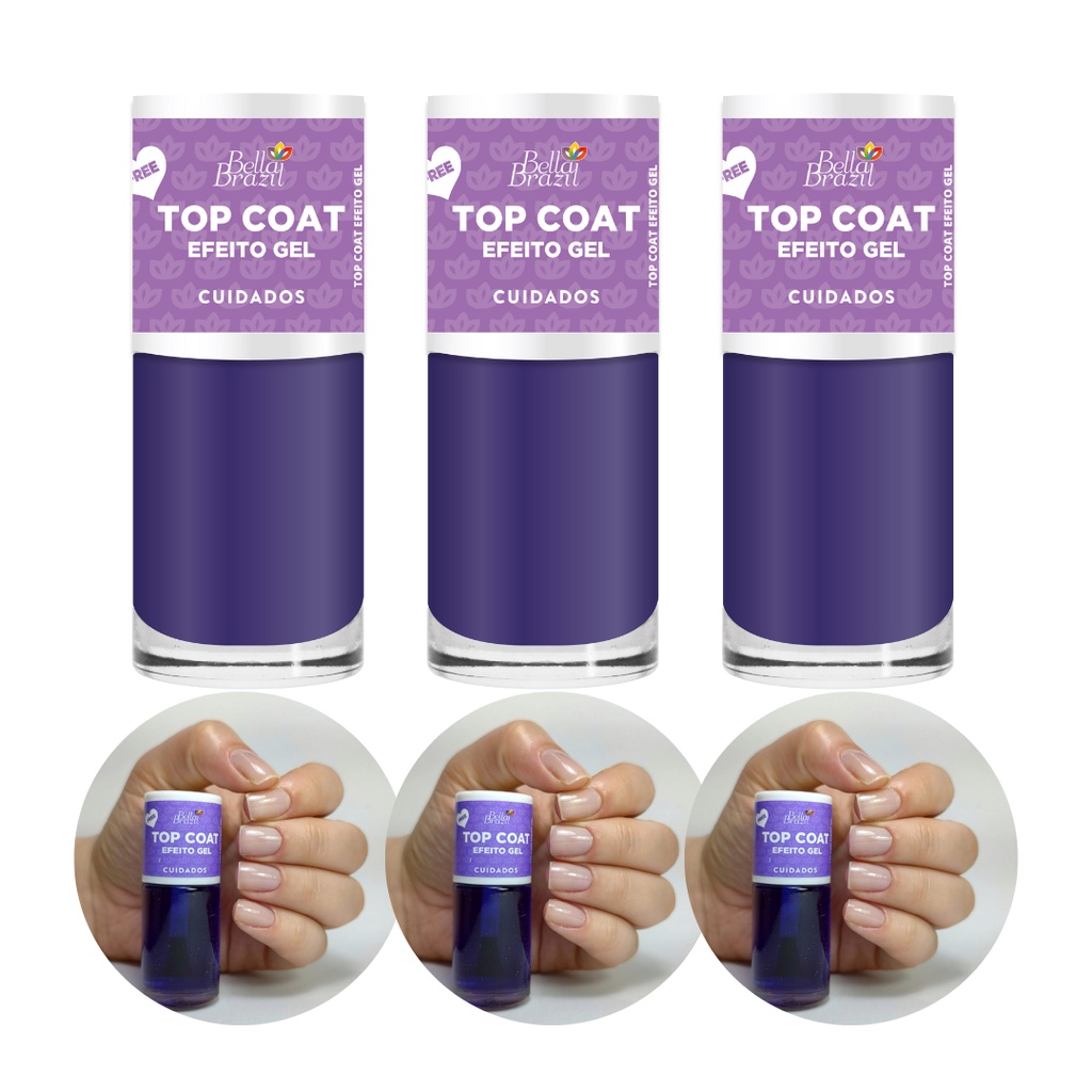 Kit 03 Top Coat Efeito Gel - Fixador de Esmalte 09ml