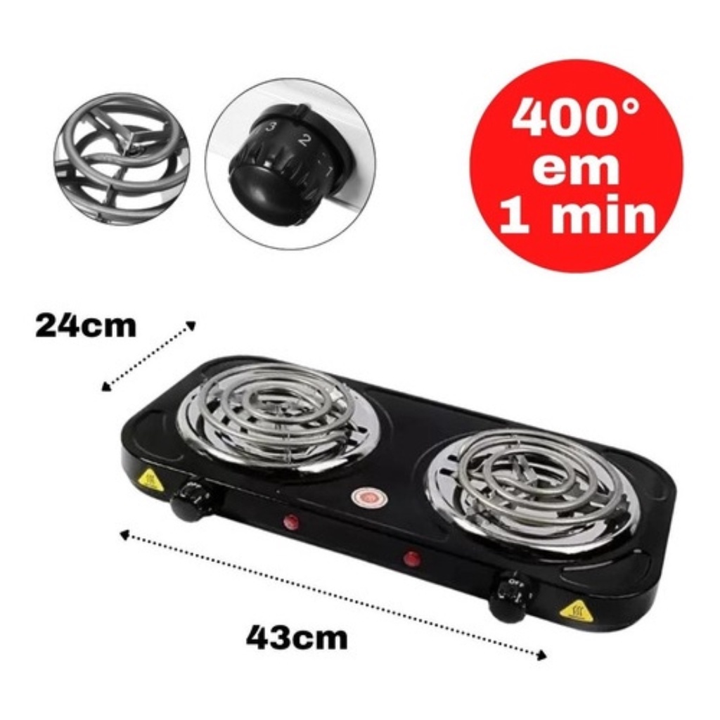 Fogareiro Elétrico  2000w Portátil Bak 2 Bocas 100mm Automático