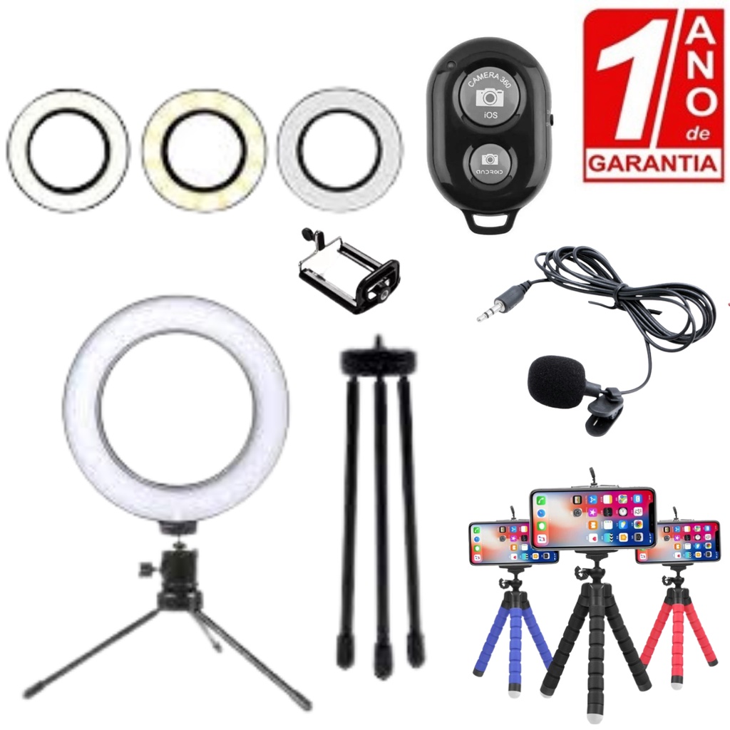 Kit Youtuber Tripé Lapela Celular Anel Ring Light Iluminador