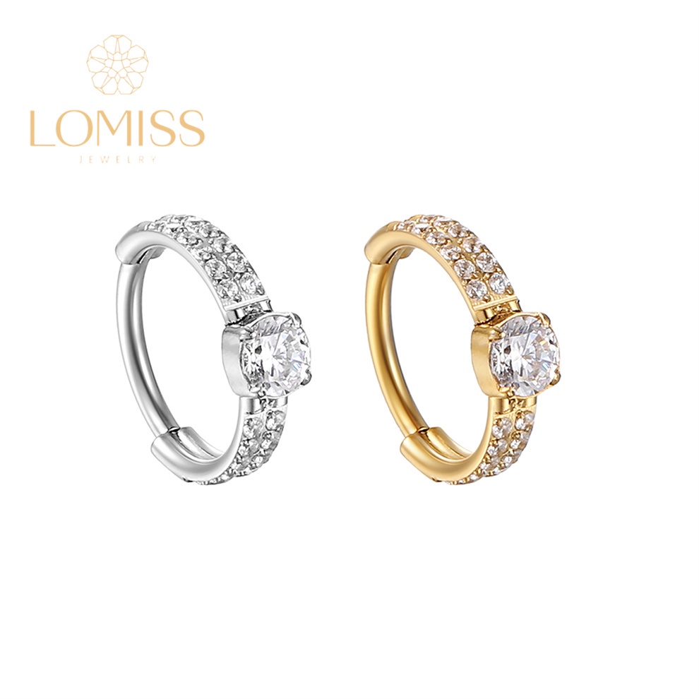 Piercing Daith Argola AÇo CirÚrgico Pvd Segmento Articulado ZircÔnia Cravejada 2 Fileiras《Lomiss  piercing》 em Oferta na Shopee