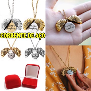 Colares You Are My Sunshine Girassol Medalhão Abre e Fecha c/ Caixinha