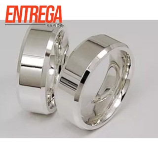Par de Aliança Chanfrada 8mm Prateada Em Aço Inox 316