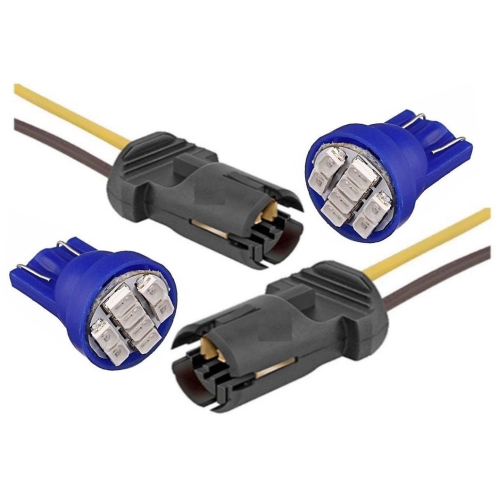 Par Chicote Soquete Conector T10 + Lâmpadas Pingo T10 Led Azul ou Branco