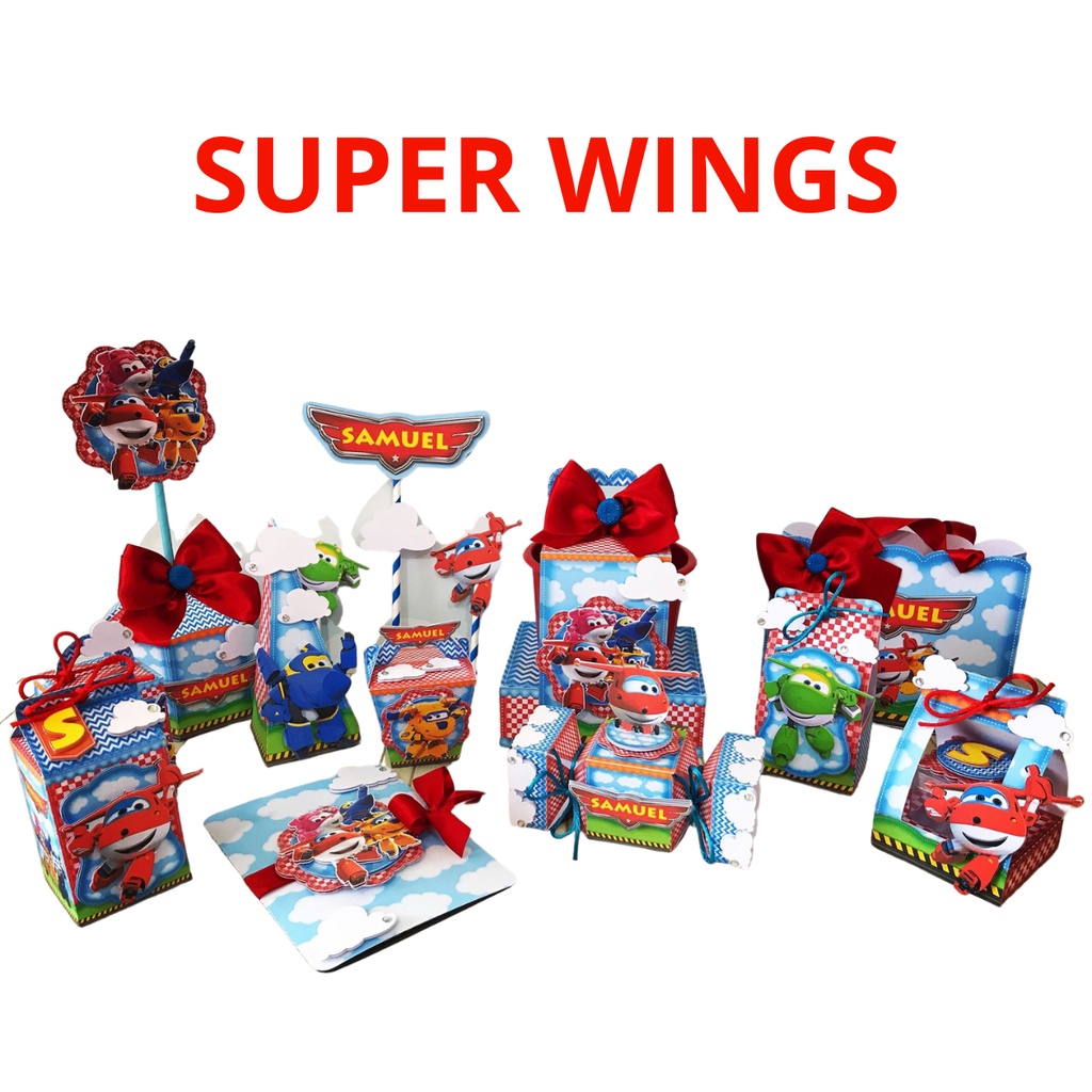 Kit Lembrancinha Caixa Milk caixa Piramide caixa Bala adesivo topo de bolo sacolinha kit lembrancinha SUPER WINGS