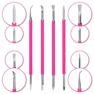 Kit Cutelaria 4 Peças Profissional Espátulas de Cutícula Manicure Podologia Inox Silicone