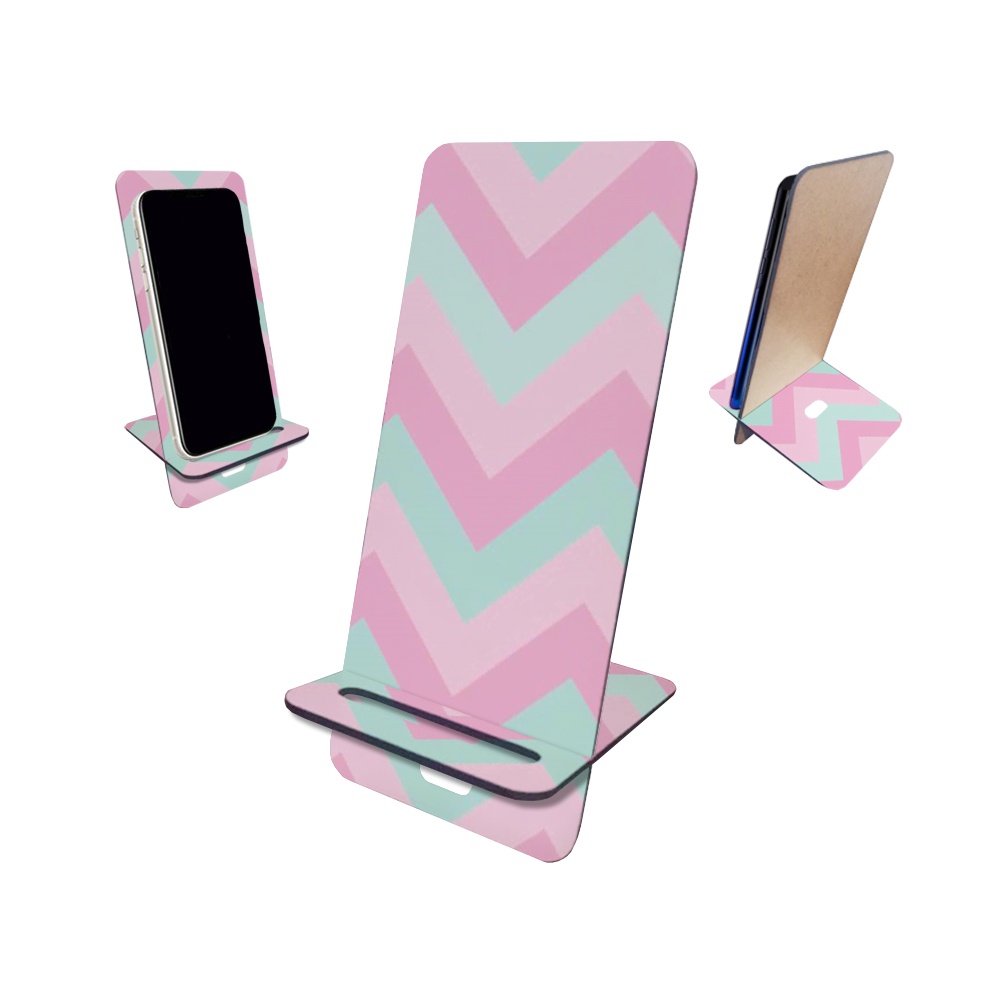 Suporte de Mesa para Celular Mdf Sublimado Zig Zag Rosa Escuro e Claro