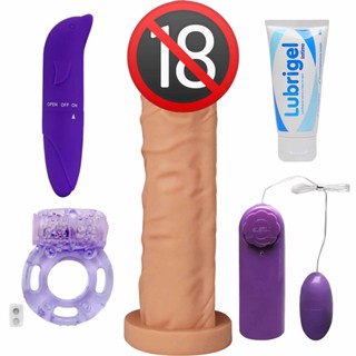 Kit Prazer Garantido Pênis Maciço Realístico + Vibrador Golfinho Ponto G + Gel Lubrificante Lubrigel + Vibrador Tipo Bullet + Anel Vibratório