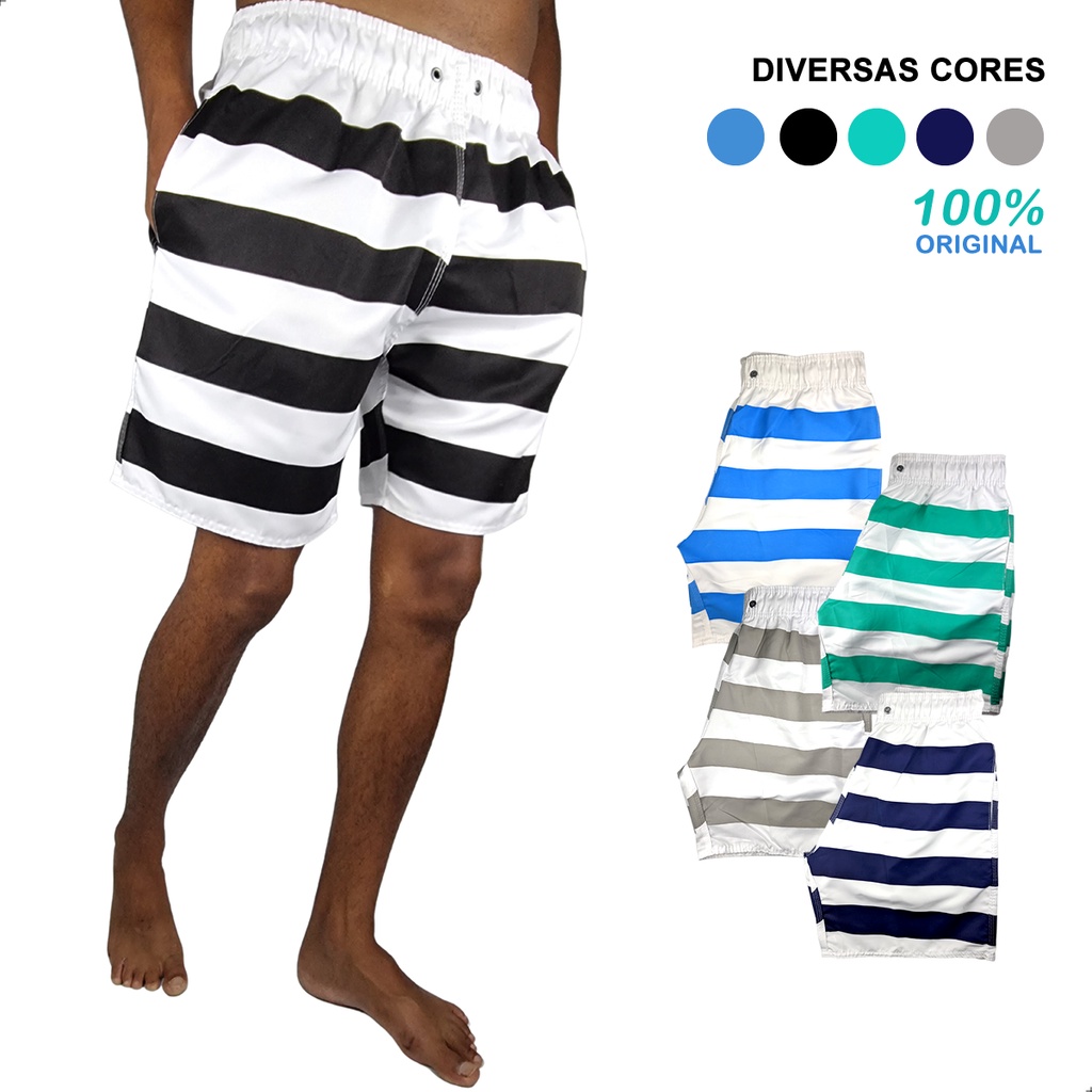 Shorts Praia Masculino Bermuda Mauricinho Verão Tactel Listrado Varias Cores Moda 2022 em Oferta na Shopee
